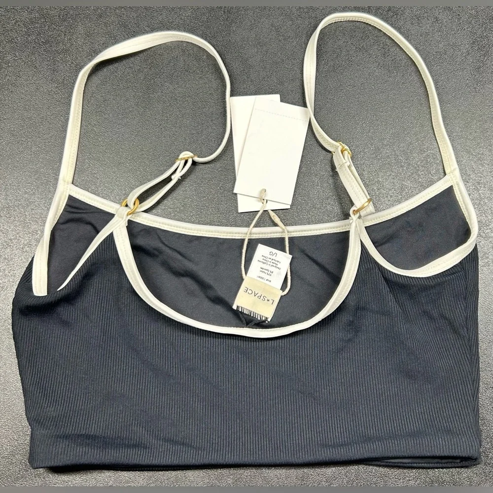 L⭐️Space Size L Adalyn Contrast Black with White Trim Bikini Top